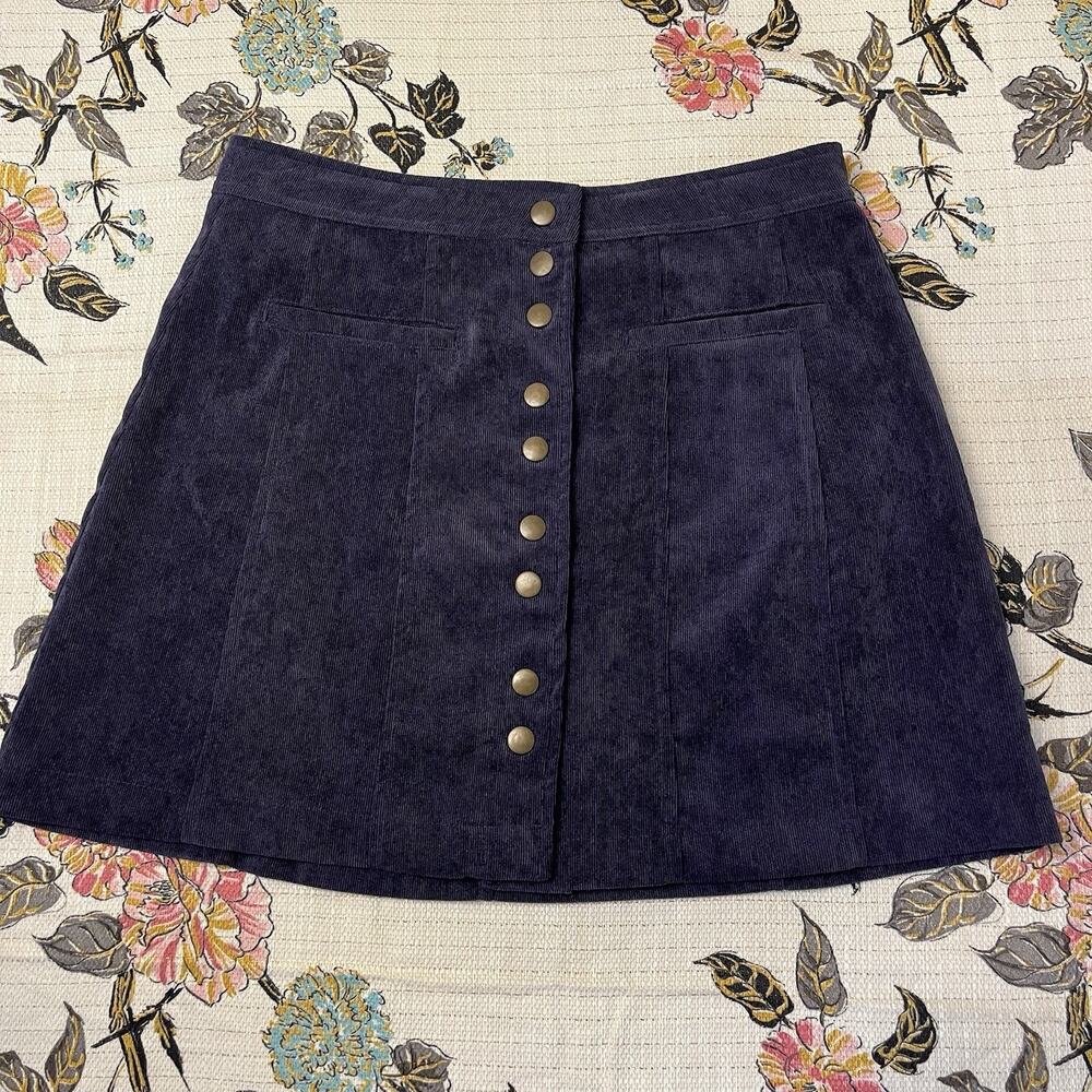 Lulus Dark Blue Corduroy Button Mini Skirt Medium Pockets City Preppy